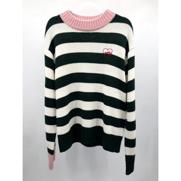 Mixxmix Heart Club Women's Striped Chunky Knit Sweater Size L - Picture 1 of 7